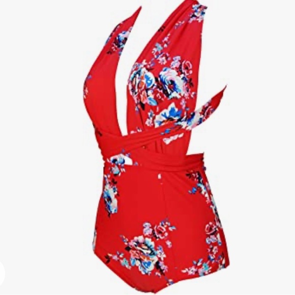 COCOSHIP Retro One Piece Backless Bather Swimsuit High Waisted Pin Up Swimwear - Picture 5 of 6